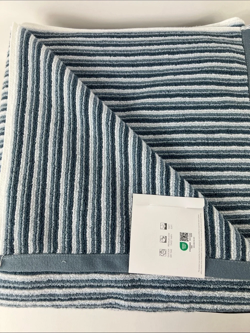 Caro Home Bath Towel Set  Striped Blue White Soft Cotton Quick Dry 2 Pc NEW